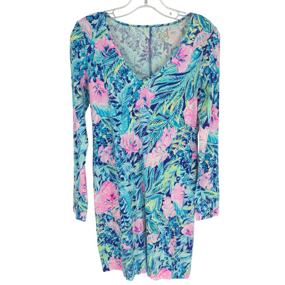 Lilly Pulitzer Davie Dress Lapis Lazuli Beach Club Blooms Cotton Floral Preppy S